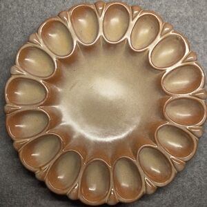 Vintage Frankoma Pottery Deviled Egg Plate Brown/Tan Serving Platter 11.75"